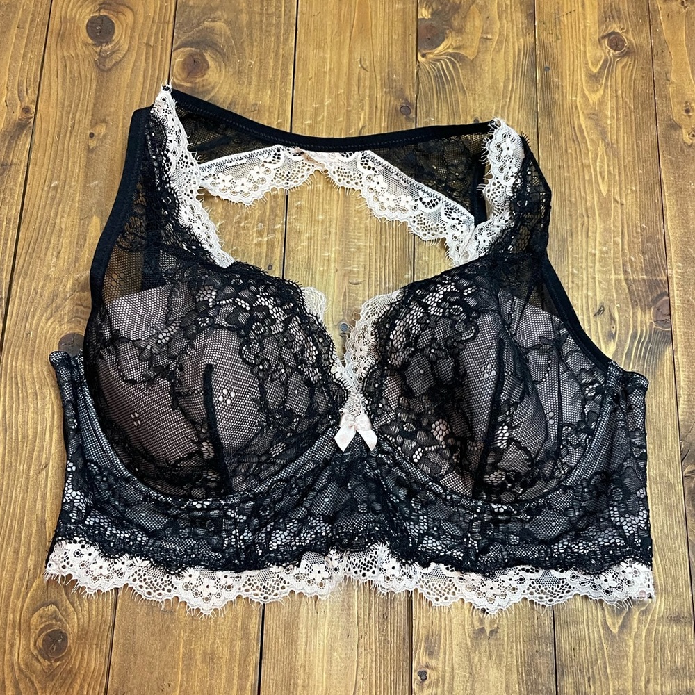 Adore me size 38D black and pink lace bra style BR-07814-PLU